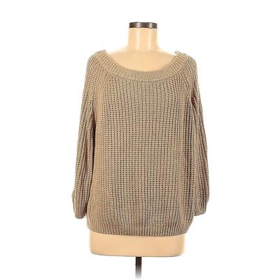 Impressions Pullover Sweater: Tan Color Block Tops - Women's Size Small