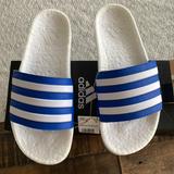 Adidas Shoes | Nib Adidas Mens White And Royal Blue Adilette Boost Slides Sandals , 12 | Color: Blue/White | Size: 12