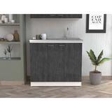 Wade Logan® Anamarie Napoles Utility Sink, Two Shelves, Two-Door Cabinet, Countertop- White/Smoky Oak, For Kitchen Room in Gray/White | Wayfair
