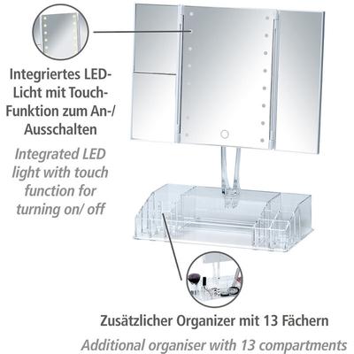 LED-Standspiegel mit Organizer Fanano, Leuchtspiegel, Weiß, Kunststoff weiß, Glas - weiß - Wenko