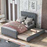 Linen Upholstered Platform Bed With Headboard