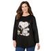 Plus Size Women's Peanuts Long-Sleeve Fleece Sweatshirt Black Mummy Snoopy by Peanuts in Black Mummy Snoopy (Size 2X)