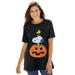 Plus Size Women's Peanuts Short Sleeve Crewneck Tee Black Pumpkin Snoopy by Peanuts in Black Pumpkin Snoopy (Size M)