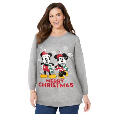 Plus Size Women's Disney Long-Sleeve Fleece Sweatshirt Xmas Heather Grey Mickey Minnie by Disney in Heather Grey Mickey Minnie (Size 1X)