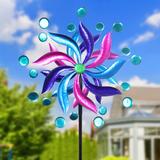 Exhart Kinetic Double Pinwheel Spinner Garden Stake, 24 by 84 Inches Metal | 84 H x 24 W x 10 D in | Wayfair 73644-RS