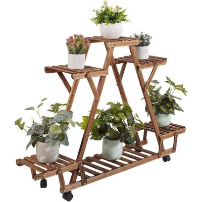 Unho - Blumenregal rollbar Blumentreppe mit 6 Ebenen Pflanzentreppe für Balkon Garten Holz