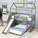 Harper Orchard Kaiti Twin Over Twin L-Shaped Bunk Beds w/ Slide & Storage in Gray | 84 H x 41 W x 77 D in | Wayfair