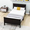 Red Barrel Studio® Twin Size Wooden Platform Bed w/ Headboard Wood in Brown | 35.5 H x 41.3 W x 81.4 D in | Wayfair