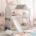 Playhouse-Inspired Style Wood Twin over Twin Bunk Bed with Roof & Window & Slide & Ladder, Perfect to Study, Play, Sleeping