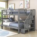 Harriet Bee Full-Over-Full Bunk Bed, Wood Bunk Bed w/ Storage & Guard Rail in Gray | 63 H x 58 W x 94 D in | Wayfair