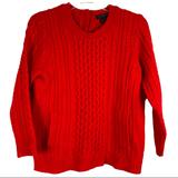 J. Crew Sweaters | J Crew Red 100% Wool Aran Fisherman Sweater Crew Neck Pockets Womens Size S | Color: Red | Size: S