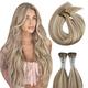 Moresoo I Tip Human Hair Extensions Blonde Keratin Stick Tip Hair Extensions Light Brown Mixed with Platinum Blonde Pre Bonded Human Hair Extensions 18 Inch 40g/50s #P9A/60