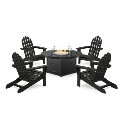 POLYWOOD Classic Adirondack 5-Piece Conversation Set with Fire Pit Table