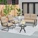 Charlton Home® 4-Piece Outdoor Furniture Patio Conversation Sets, Swing Glider Loveseat & Spring Lounge Chairs w/ Coffee Table For Garden, Deck | Wayfair