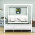 Red Barrel Studio® Canopy Platform Bed w/ Headboard & Footboard Wood in Brown/White | 79 H x 80 W x 84 D in | Wayfair