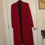 Lularoe Jackets & Coats | Lularoe Women's Deep Red /Black Full Length/Maxi Open Dress Coat Size Xl | Color: Black/Red | Size: Xl