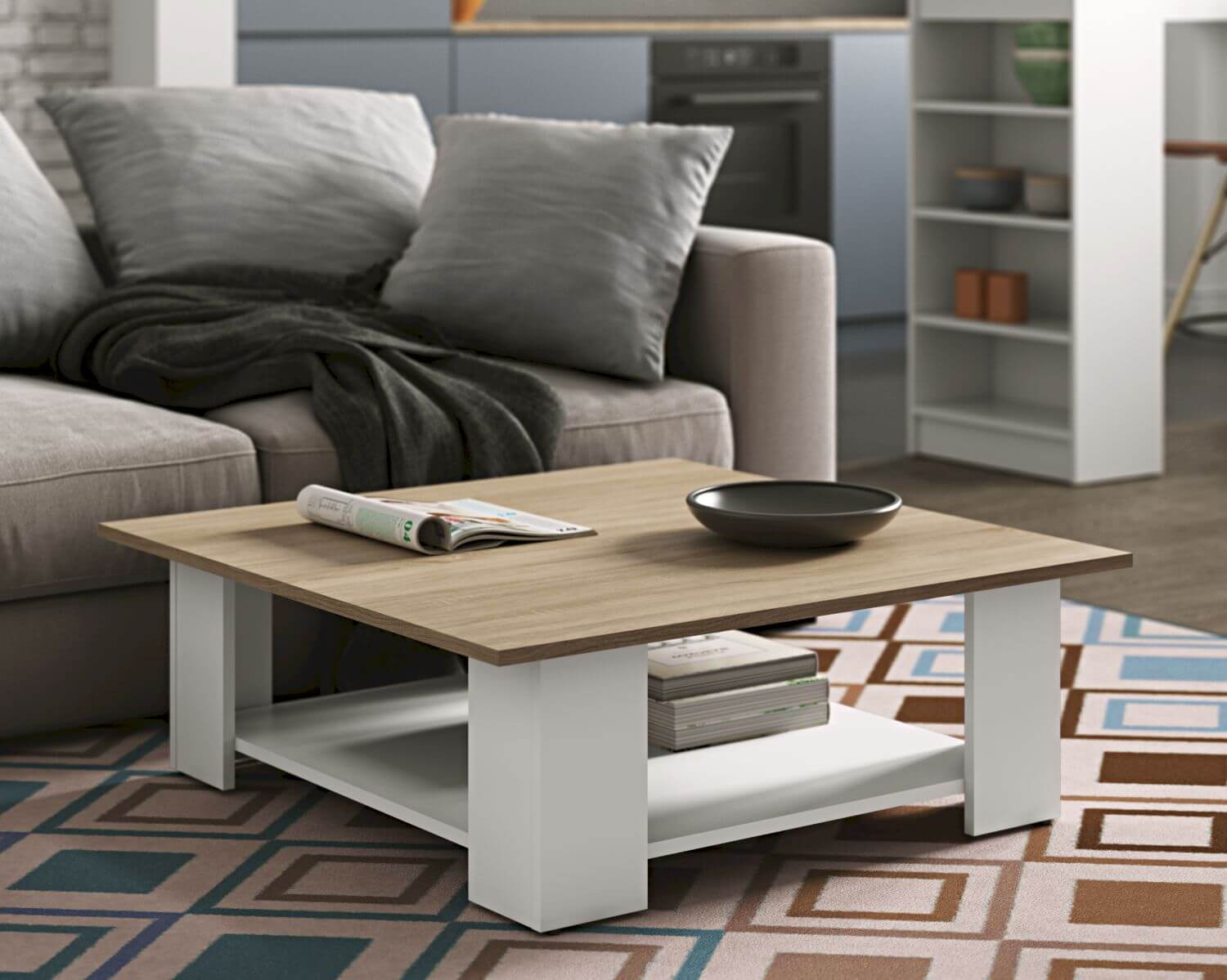 TemaHome »Square« Kaffeetisch Weiß mit Eiche 67x31x67 cm