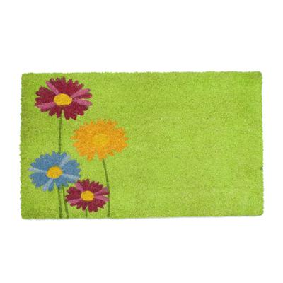 Floral On Green Background Coir Mat With Vinyl Backing Floor Coverings by Nature Mats by Geo in Multi