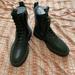 Zara Shoes | Combat Boot Leather Lace Up Casual Boot Over Ankle With Side Zipper Indie Boho | Color: Green | Size: 7.5