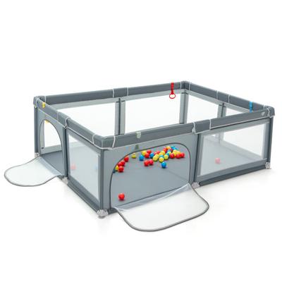 Costway Portable Extra-Large Safety Baby Fence with Ocean Balls and Rings-Gray