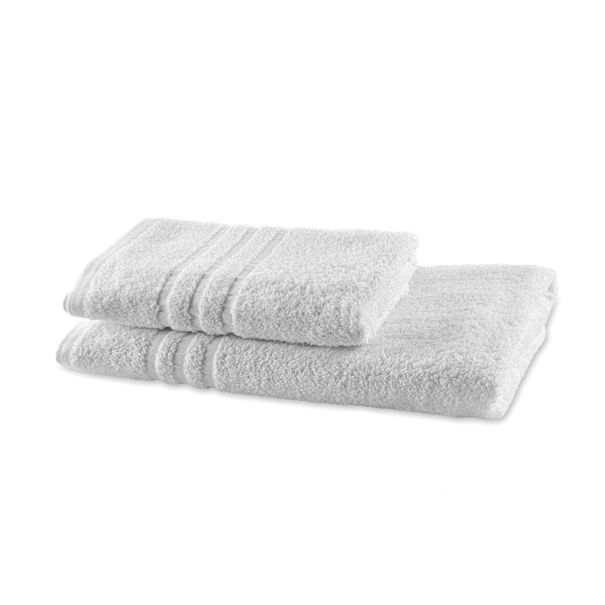 GOTS zertifiziertes Set aus 1 Walkfrottee Handtuch und 1 Duschtuch, 3 Streifen Bordüre, ca. 500 g/qm, ca. 50/100cm und 70/140cm (weiß) Image