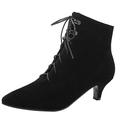 Lroey Reoly Women Kitten Heel Ankle Boots, Casual Dress Booties Pointed Toe Lace Up Mid Heel Booties 083 Black Size 7.5 UK/43