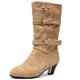 Dernolsea Mid Calf Boots Women, Ruched Low Kitten Heel Pull On Pixie Slouch Boots Beige Size 6
