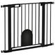 PawHut Dog Gate with Cat Flap Pet Safety Gate Barrier, Stair Pressure Fit, Auto Close, Double Locking, for Doorways, Hallways, 75-103 cm Black