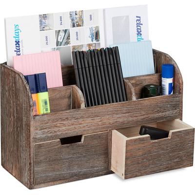 Relaxdays - Organizer Schreibtisch, 6 Fächer, 2 Schubladen, Büro, Dokumentenhalter aus Holz, hbt