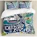 East Urban Home Whale on Wavy Ocean Swimming To An Island w/ Palm Trees Print Duvet Cover Set Microfiber in Blue/Green/Pink | Queen | Wayfair