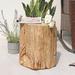 Outdoor Concrete Side Table, 14.6 Inch Round Accent Table, Faux Wood Stump Stool, Patio End Table, Garden Stool, Plant Stand