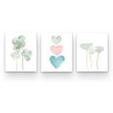 Outside In Art Studio Mint Flowers w/ Pastel Hearts, Paper Prints Paper in Blue/Green/Pink | 14 H x 11 W x 0.06 D in | Wayfair