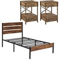 Steelside™ Alicia Platform 3 Piece Bedroom Set Metal Bed Frame & Nightstand Set Wood/Metal in Black/Brown | 42.5 H x 40.9 W x 77.7 D in | Wayfair