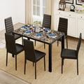 Latitude Run® 7 Piece 6 Person Kitchen Table & Chairs, PU Leather Modern Dining Room Set Upholstered/Glass/Metal in Black | Wayfair