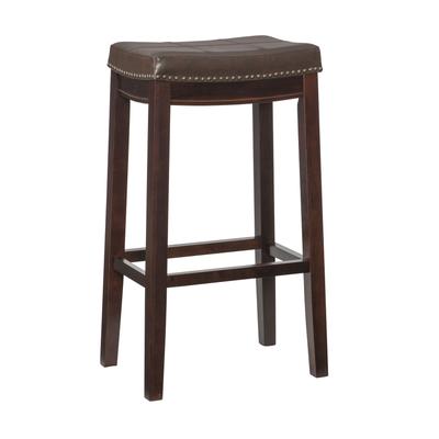 Claridge Faux Leather Upholsterd Seat Bar Stool by Linon Home Décor in Brown