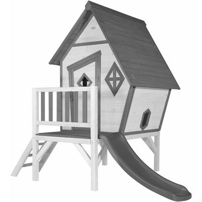 Spielhaus Cabin xl in Weiß mit Rutsche in Grau Stelzenhaus aus fsc Holz für Kinder Kleiner