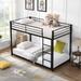 Elegant Twin over Twin Space-saving Low Metal Bunk Bed with Ladder and Full-length Guardrail, Wide Applications