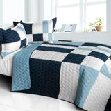 3PC Vermicelli-Quilted Patchwork Quilt Set (Full/Queen Size)