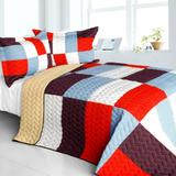 Vermicelli-Quilted Patchwork Geometric Quilt Set Full/Queen