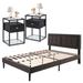 Taomika 3-pieces Upholstered Bedroom Set with Height Adjustable Headboard and Nightstands Set of 2