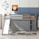 Low Twin Size Loft Bed W/ Cabinets, Shelves, Slide Loft Bed W/ Drawers