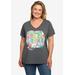 Plus Size Women's Beatles Come Together V-Neck T-Shirt Band Tee Heather Charcoal by Disney in Charcoal Grey (Size 5X (30-32))