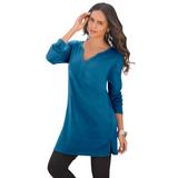 Plus Size Women's Y-Neck Ultimate Tunic by Roaman's in Peacock Teal (Size L) Long Shirt