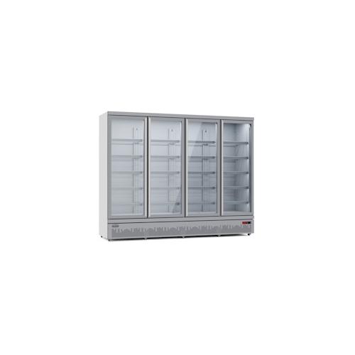 Kühlschrank RHINO auf Rollen | 4x Glastür + LED | 2025 Liter, HxBxT 200,3×250,8x71cm |0/+10°C |Grau + CHEFGASTRO Geschirrtuch
