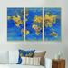 Design Art Golden Glam World Map - Traditional Framed Canvas Wall Art Set Of 3 Canvas, Wood in White | 28 H x 36 W x 1 D in | Wayfair