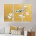 Design Art Gold Bird On Blossoms II - Traditional Framed Canvas Wall Art Set Of 3 Canvas, Wood in White | 28 H x 36 W x 1 D in | Wayfair