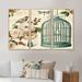 Design Art Blue Cottage Bird, Birdcage & Apple Blossoms II - Traditional Framed Canvas Wall Art Set Of 3 Canvas, in White | Wayfair FL31087-3PS-MA