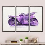 Williston Forge Purple Vintage Car - Industrial Framed Canvas Wall Art Set Of 3 Canvas, Wood in White | 20 H x 36 W x 1 D in | Wayfair