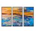 Rosecliff Heights Orange Sunset Over Whirly Blue Waves - 3 Piece Floater Frame Painting on Canvas Canvas, in White | 20 H x 36 W x 1 D in | Wayfair