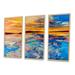 Rosecliff Heights Orange Sunset Over Whirly Blue Waves - 3 Piece Floater Frame Painting on Canvas Metal in Blue/Orange/White | Wayfair